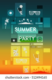 Retro Mosaic Summer Poster - Vector Illustration