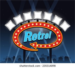 Retro motel hotel banner sign ad, party city at night