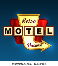 Retro motel road sign with an arrow. EPS10 vector.