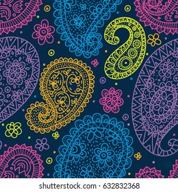 Retro motif with paisley. Vector seamless pattern.