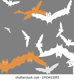 Retro Motion Scary Print Modern Style Background. Attack Orange Black Grey Art Flying Bats Fabrics. White Chaos Light Bats Vector Background. Funny Silver Creepy Spooky Halloween Modern Design.