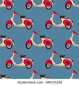 Retro motor scooter . Seamless pattern with  scooter Italy. Retro background