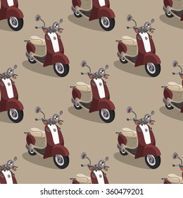 Retro motor scooter . Seamless pattern with  scooter Italy. Retro background