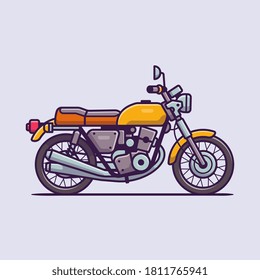 Retro Motorbike Cartoon Vector Icon Illustration. Motorcycle Vehicle Icon Concept Isolated Premium Vector. Flat Cartoon Style