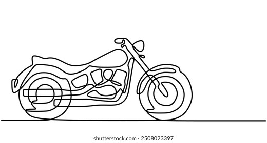 Retro Motorbike Line Art Drawing. One line illustration of a classic motorcycle design.