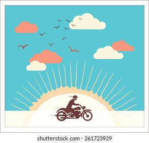 Retro motorcycle adventure poster, vector illustration