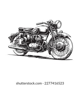 Motocicleta retro, vector detallado en blanco y negro