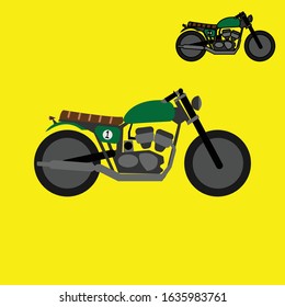 A retro motorcycle dream vector image of an army green color that can be changed with any color as you wish. Flat cartoon vector illustration. suitable for presentation, and branding of product.