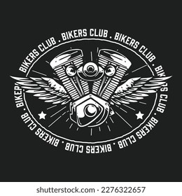 Retro-Motorrad-Motor mit Flügellogo