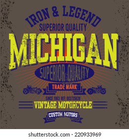 Retro Motorcycle graphic. Vector version. Chopper bike series. Michigan 