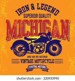 Retro Motorcycle graphic. Vector version. Chopper bike series. Michigan 