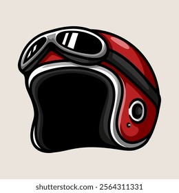 retro motorcycle helmet colored isolated drawing line art style sketch classic vintage design illustration