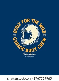 Retro Motorcycle Helmet Emblem for Custom Garage Crew.
