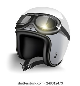 Retro motorcycle helmet with goggles. Isolated on white. Vector illustration