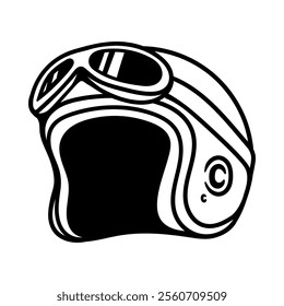 retro motorcycle helmet isolated drawing line art style sketch classic vintage design illustration