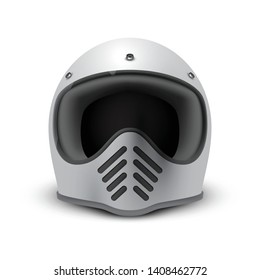 Retro motorcycle helmet on white background, front view