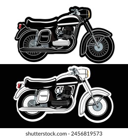 Retro Motorcycle image design set. Black and white vector unique motorbike illustration isolated on black and white background