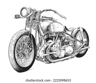 Retro motorcycle old sketch hand drawn Vector illustration.