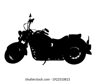 Retro motorcycle rides on the road. Isolated object on white background