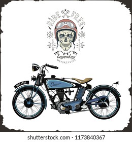 retro motorcycle and skull biker, vector poster, logo, vector art