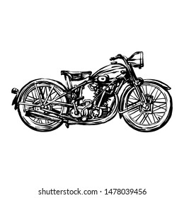 Retro motorcycle vector illustration silhouette in flat style, line art, side view