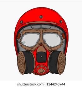 Retro motorcyclist helmet with glasses and a respirator. Vector illustration.