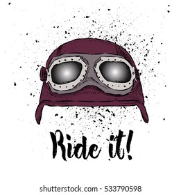Retro motorcyclist helmet. Vector illustration