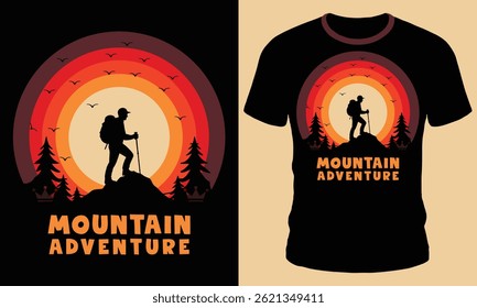Retro Mountain Adventure T-Shirt Design Template