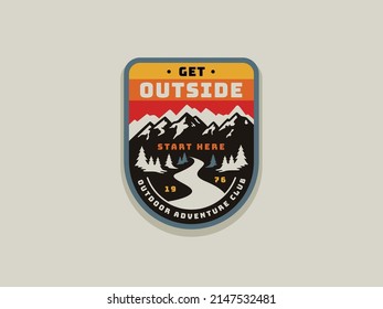 Retro mountain badge graphic summer camp design