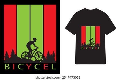 "Retro Mountain Biking T-Shirt Design com Silhueta Natureza"