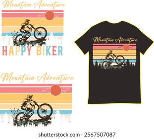 Retro Mountain Biking T-Shirt Design Featuring a Happy Biker Vintage-inspired graphic design for a mountain biking t-shirt.