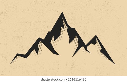 Retro mountain with sharp peaks and halftone effect, perfect for outdoor adventure logos. Vector illustration 