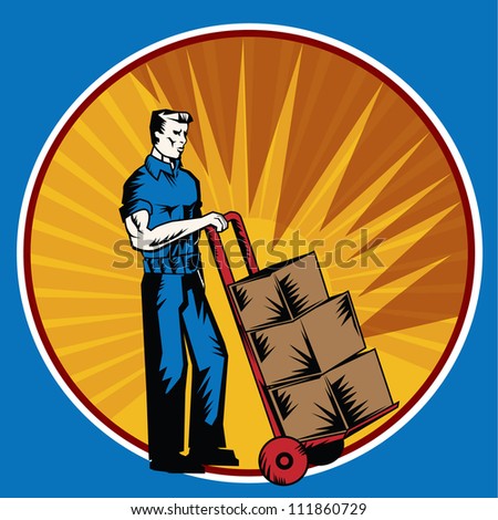 retro mover with dolly and boxes