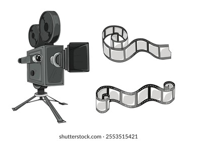 Retro movie camera, Film tape strips for movie