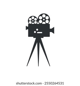 Retro movie camera icon silhouette isolated on white background. Movie concept. Vector illustration