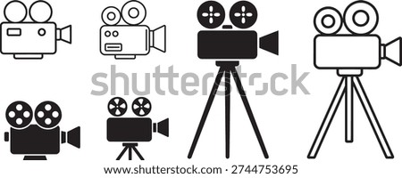 Retro Movie Camera Icons Set with Tripod