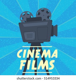 Retro movie camera on retro background