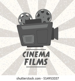 Retro movie camera on retro background