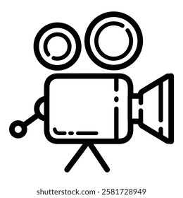 Retro Movie Camera Outline Icon Isolated On White Background