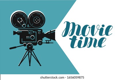 Retro movie camera or projector. Cinema, video vector illustration