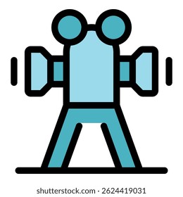 Retro movie camera is recording a film, simple icon or logo
