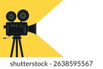 Retro movie camera with space for text. Film festival or movie time concept. Filmmaking equipment vector on yellow background. Ideal for cinema, film industry, and creative design banners