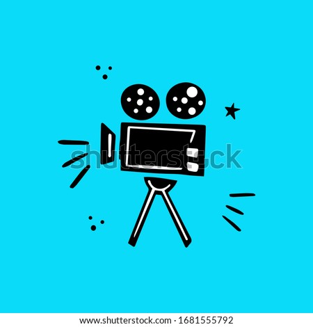 Retro movie camera vector illustration in doodle style.