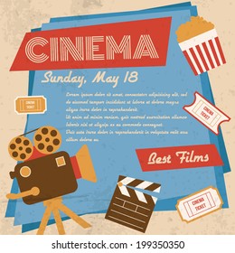 Retro movie cinema vintage best films poster vector illustration