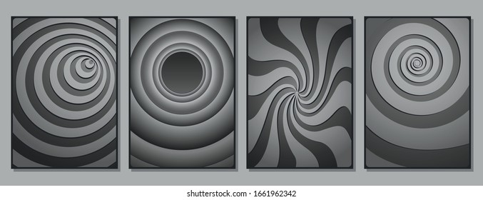 Retro Movie Monochrome Backgrounds, Spirals, Wavy Rays, Swirl Patterns