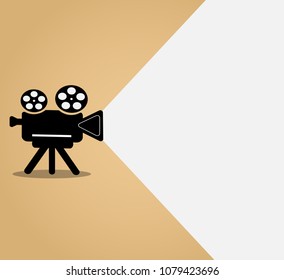 Retro movie projector, movie background. Illustration with space for text. Vector banner template for your design.