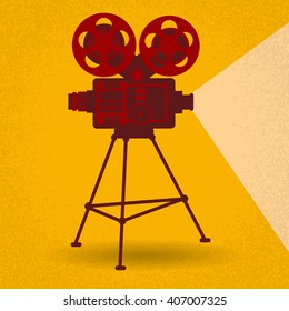 Retro Movie Projector Film Cinema Flat Vector Illustration