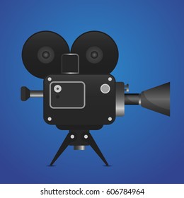 Retro movie projector vector detailed illustration Analog device cinema motion picture film projector.