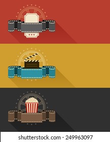 Retro movie theater posters flat design. Eps10 vector illustration. Isolated on white background