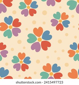 Patrón floral retro multicolor sin fisuras con flores abstractas y punto de polka